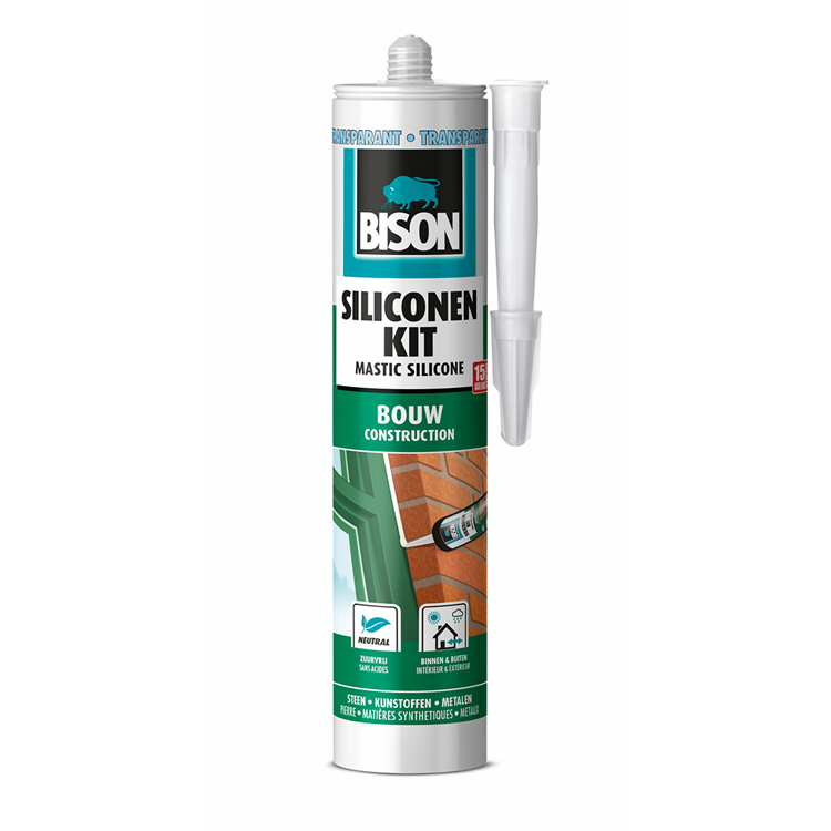 Afbeelding laden in galerijviewer, Bison siliconenkit bouw transparant koker 300 ml blijvend elastisch, waterbestendig, alle bouwafdichtingen

