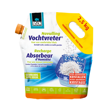Bison vochtvreter® losse kristallen neutraal zak 2.5 kg, navulling voor een vochtvreter®, eenvoudig in gebruik, geschikt voor alle navullingen, voor alle woonruimtes, campers, caravans