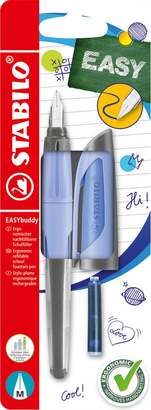 Stabilo easybuddy pastel - ergonomische vulpen - licht blauw - standaard m punt voor rechtshandigen