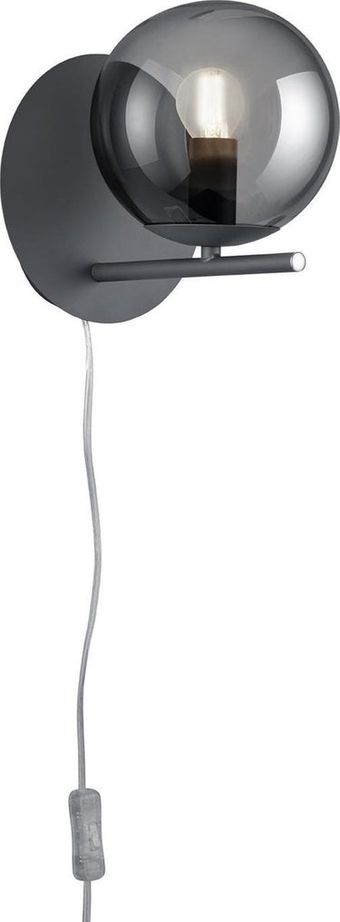 Trio pure - wand lamp - antraciet - excl. 1x e14 28w - rookkleurige glas