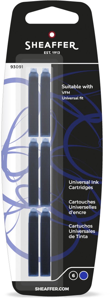 Sheaffer inktpatronen set - skrip - verpakt op blister - 6 stuks - voor vfm - schrijfkleur blauw - sf-93091