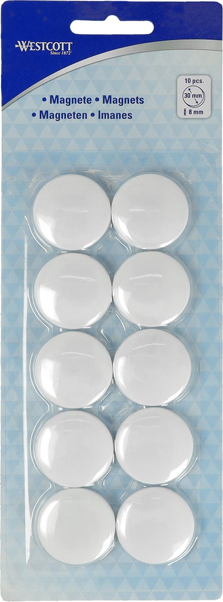 Westcott magneten - ø 30x8mm - wit - 10 stuks - ac-e10816