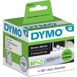 Dymo adreslabel lw 89x36mm wit rechthoekig rol 260 stuks
