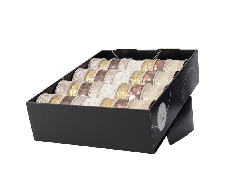 Afbeelding laden in galerijviewer, Decoris kerstlint in diverse maten 8 assorti goud wol wit brons
