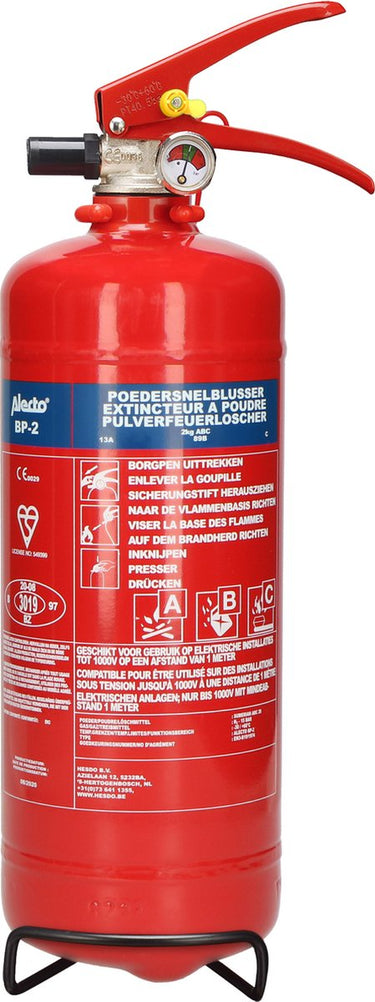Alecto bp-2 brandblusser - poederblusser 2 kilogram - brandklasse abc - inclusief ophangbeugel
