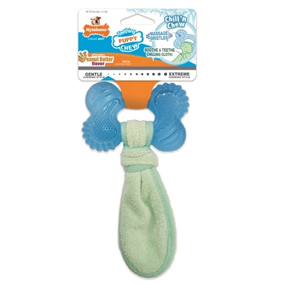 Load image into Gallery viewer, Nylabone puppy freezer bone with wash cloth pindakaassmaak
