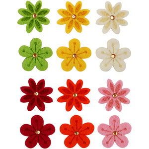 Creotime bloemen van vilt met strassteen, d: 30 mm, dikte 2,5 mm, 120 stuks