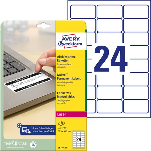 Anti-fraude etiketten avery l6146-20 permanent klevend 480 stuks