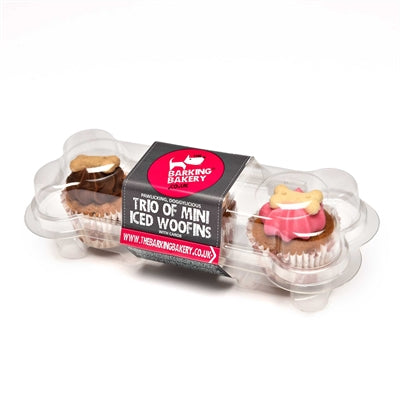 Load image into Gallery viewer, The barking bakery mini iced woofins vanilla en carob trio assorti
