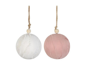 Dijk natural collections hang ornament texiel met touw ø9x9cm 2assorti kleuren rose of wit