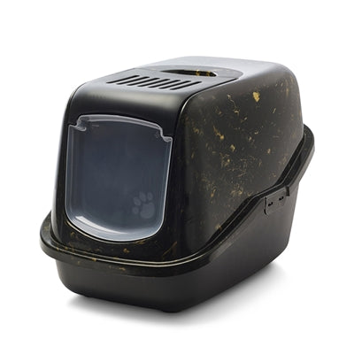 Load image into Gallery viewer, Savic kattenbak nestor marble zwart goud
