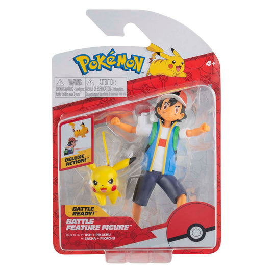 Jazwares pokémon battle feature figuur ash pikachu 11cm action figuur