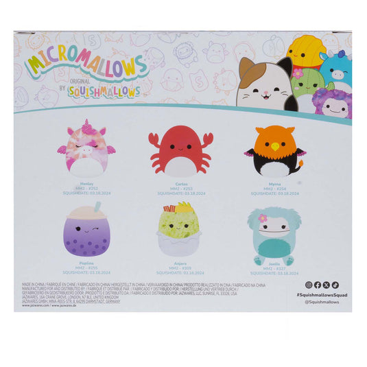 Squishmallows knuffel pluche micromallows - myrnam henley, carlos, anjara, joelle, poplina, 6-pack