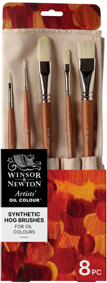 Winsor newton 5010902 artists oil synthetic hog brush roll – 8 hoogwaardige synthetische olieverfpenselen voor professionele kunstenaars ( long flat, flat bright, round, filbert, glaze )