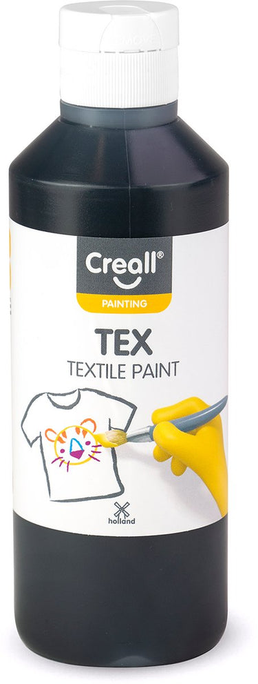 Creall tex - textiel- stoffenverf - zwart - 250ml - machine wasbaar na fixatie - voor t-shirts, jeans, schoenen, stoffen tassen, meubels en auto-interieurs hemelbekleding - gemaakt in nl - glutenvrij