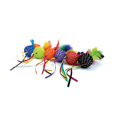 Load image into Gallery viewer, Happy pet tabby patch glitterbal met ratel en veren
