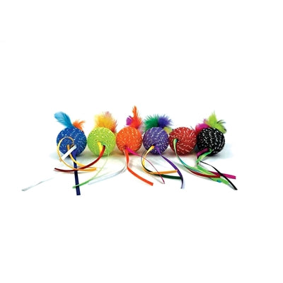 Load image into Gallery viewer, Happy pet tabby patch glitterbal met ratel en veren
