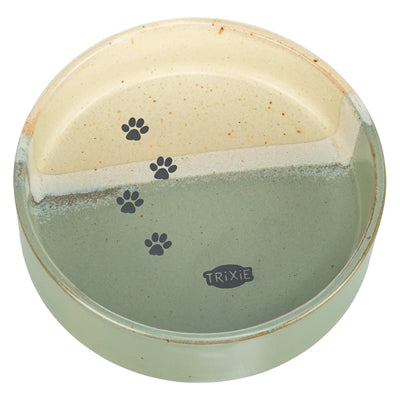 Load image into Gallery viewer, Trixie voerbak drinkbak met pootprint keramiek groen beige
