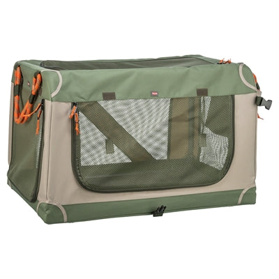 Load image into Gallery viewer, Trixie kennel comfy bench stof reismand olijfgroen beige
