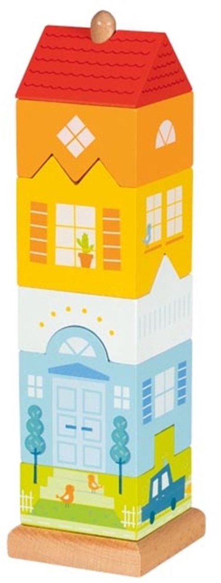Goki stapeltoren - stadhuis - 25,5x7,2x7,2cm - hout - 2 jaar