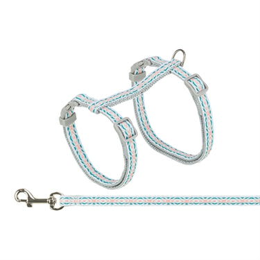 Trixie kattentuigje met riem retro motief grijs blauw
