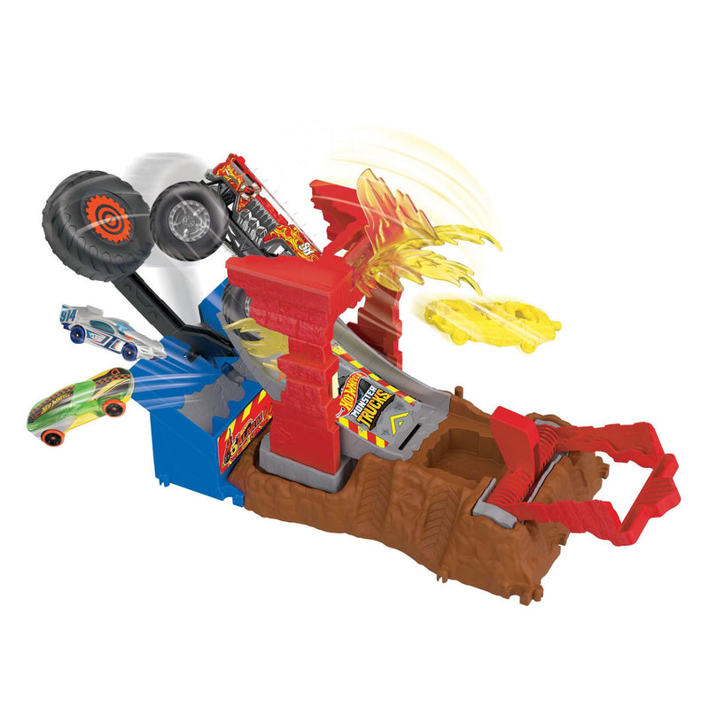 Load image into Gallery viewer, Hot Wheels Monster Trucks Arena Smash 5 Alarm Fire Crash Speelset
