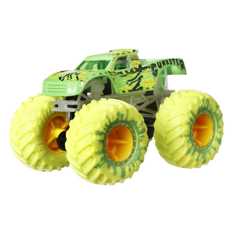 Afbeelding laden in galerijviewer, Hot wheels  monster trucks set met 10 speelgoedvoertuigen die licht geven in het donker

