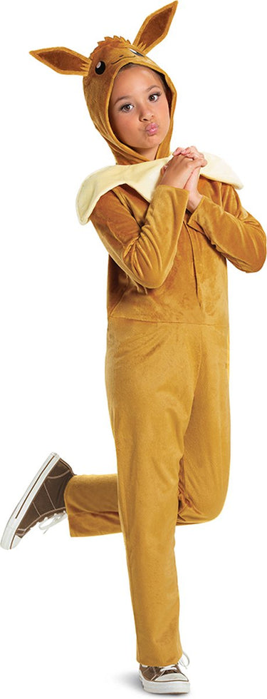 Disguise pokémon, eevee klassieke jumpsuit met capuchon, maat l (10-12 jaar)