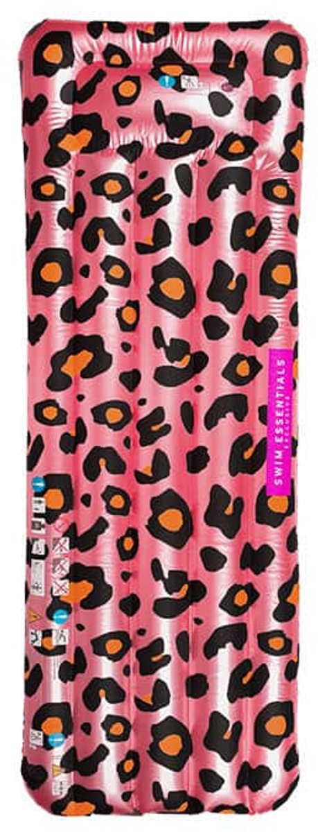 Swim essentials - luchtbed - 177 x 67 x 19 cm - roze goud - luipaardprint