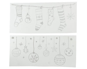 Decoris raamdecoratie kerstsokken kerstballen pvc wit 23x49cm