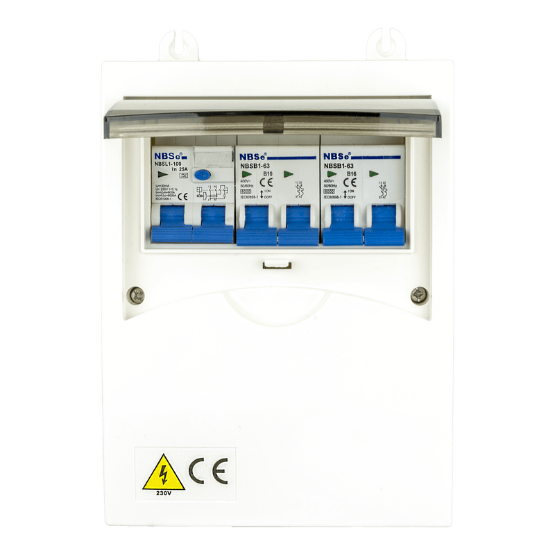 Cargue la imagen en el visor de la galería, Ngk zekeriast 6-modules met dubbelpolige zekeringautomaten b10a en b16a en 30ma aardlekschakelaar
