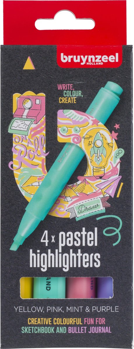 Bruynzeel markeerstiften set pastel 4 kleuren