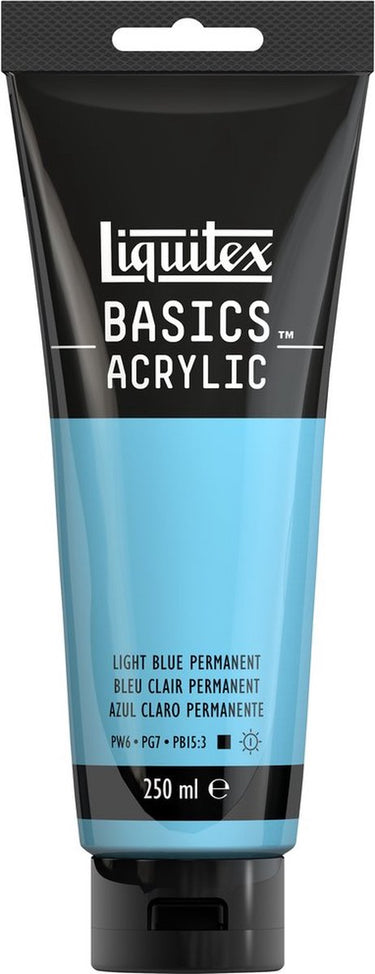 Liquitex 88700247 basics acrylverf permanent light blue permanent – 250 ml | kunstenaars acrylverf | middelmatige viscositeit | heldere blauwtint voor schilderen canvas