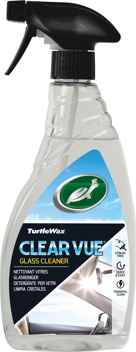 Turtle wax gl clearvue glasreiniger - voor glas spiegels - maximaal reinigend vermogen - maakt streepvrij schoon - verwijdert tabaksvlekken, vingerafdrukken en vuil – voor binnen buiten - 500ml