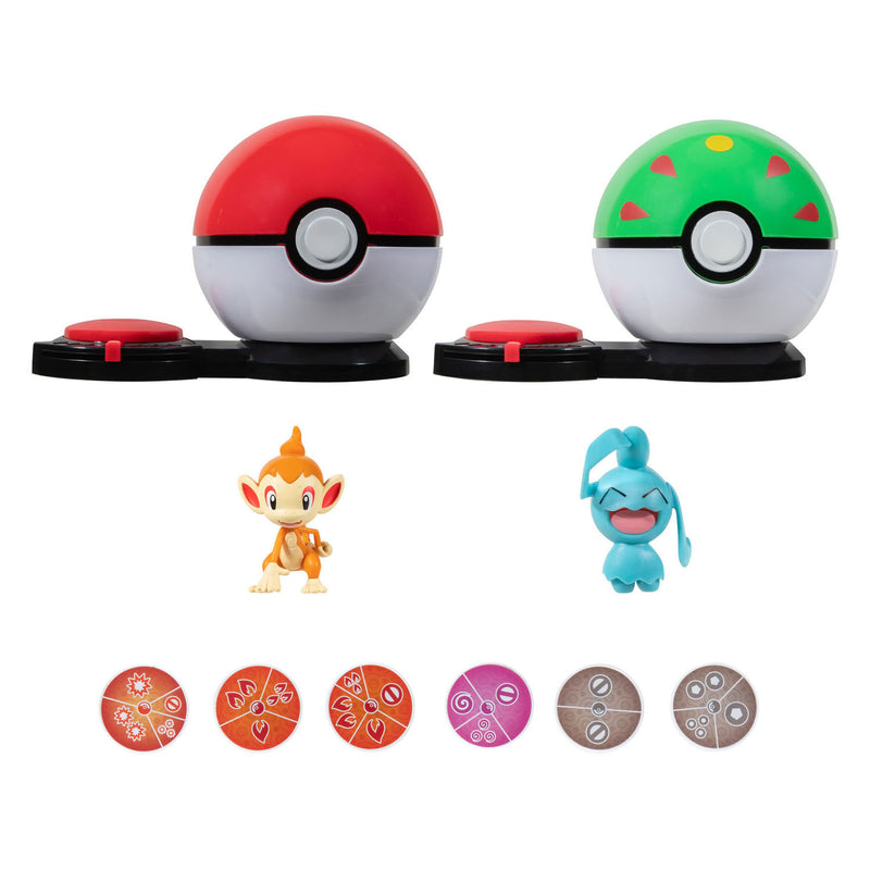 Load image into Gallery viewer, Boti pokémon surprise attack game speelset - chimchar poke ball vs wynaut friend ball
