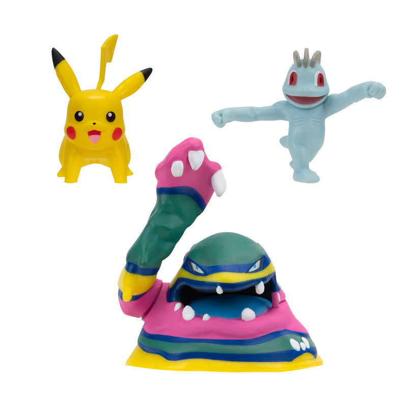 Load image into Gallery viewer, Boti pokémon batte figuur set - machop, pikachu, alolan muk, 3st.
