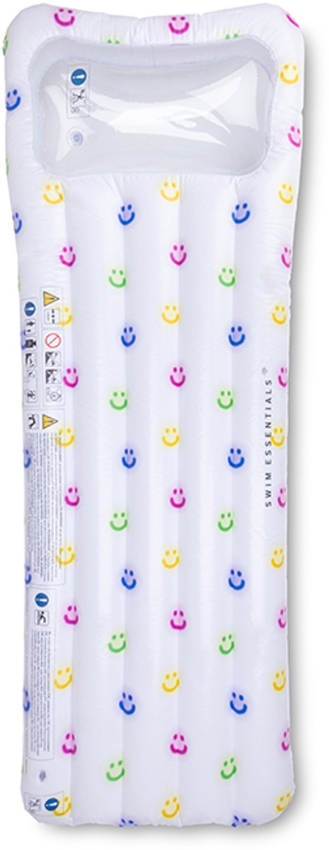 Swim essentials - luchtbed - 177 x 67 x 19 cm - glimlach - meerkleurig