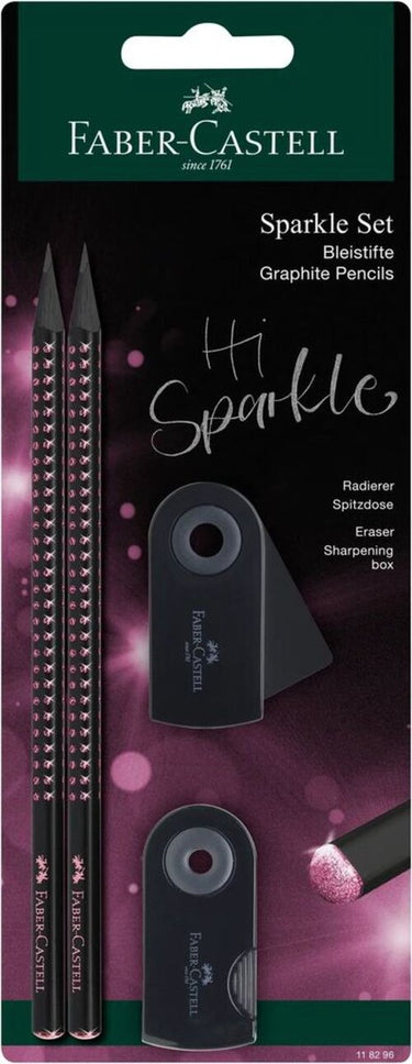 Faber-castell potlodenset - grip sparkle midnight - 4-delig op blister - 2x grafietpotlood + gum + puntenslijper - rose -fc-118296