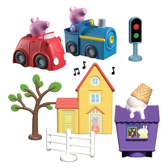 Gear2play peppa pig whizz around - peppa's rondweg door de stad speelset - modulaire rijbaan voor whizz around voertuigen - interactief met muziek en geluid