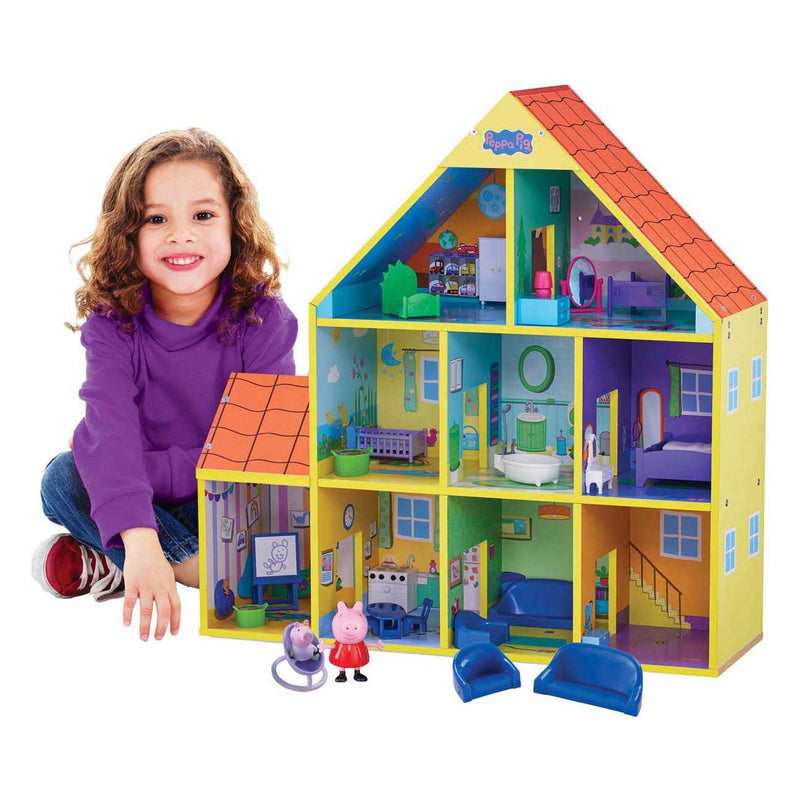 Load image into Gallery viewer, Spectron peppa pig houten poppenhuis met 9 kamers
