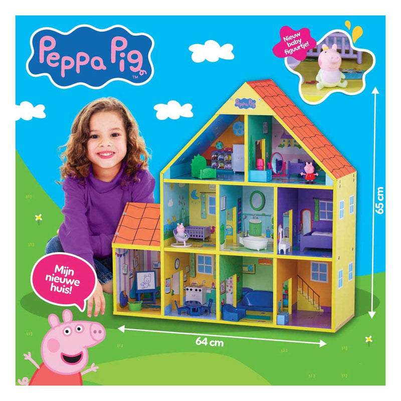 Load image into Gallery viewer, Spectron peppa pig houten poppenhuis met 9 kamers
