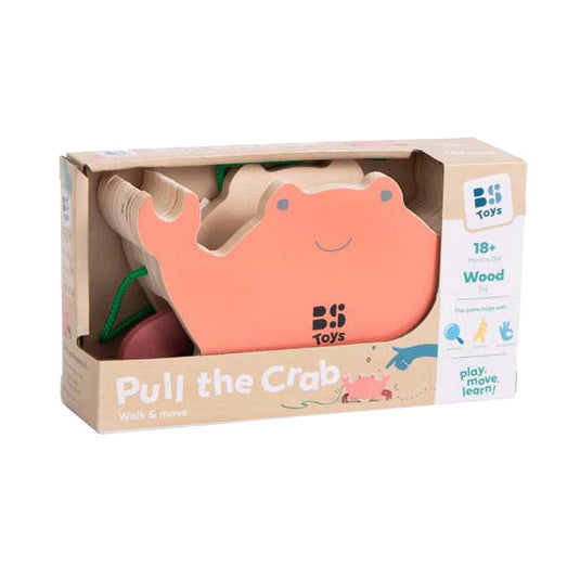 Bs toys houten krab met trekkoord - trekdier krab - klassiek speelgoed - peuter - toddler - fsc hout - geschikt vanaf 18 maanden