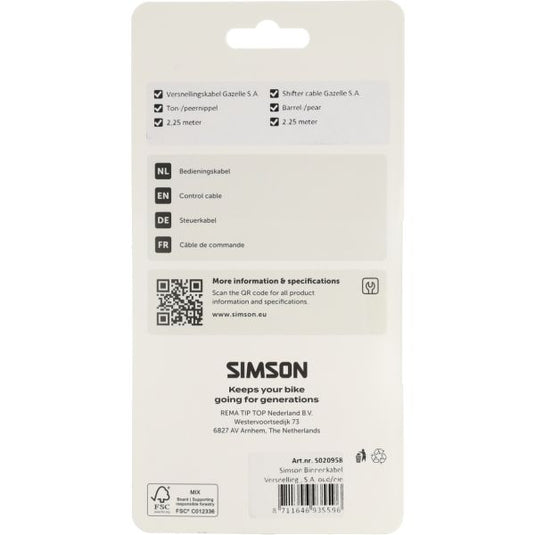 Simson versnellingskabel gazelle sturmey archer - gegalvaniseerd