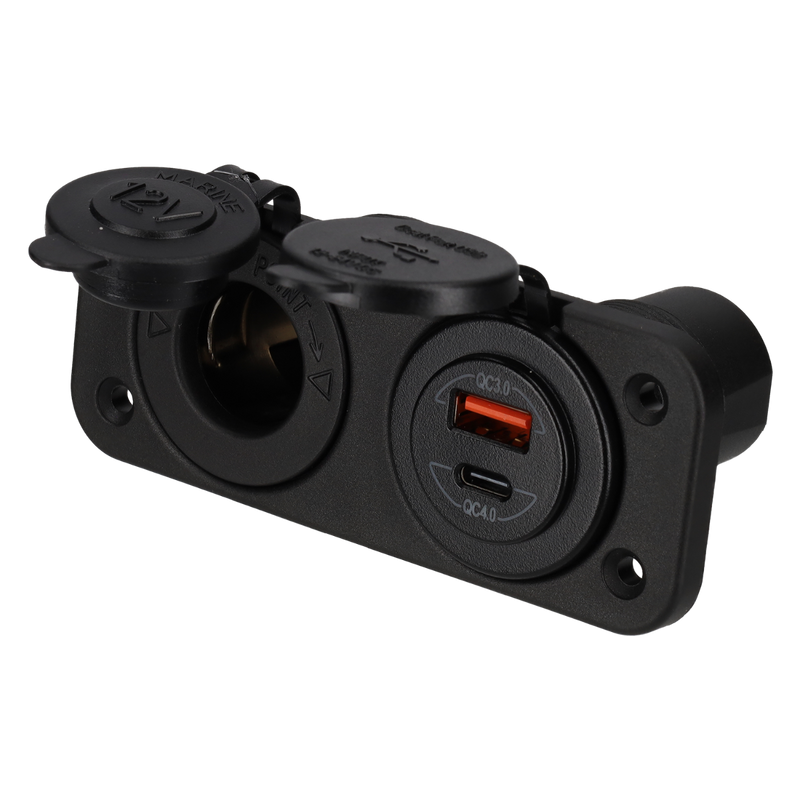 Laden Sie das Bild in Galerie -Viewer, Power line 12 volt contactdoos uni en usb-a + usb-c lader - inbouw

