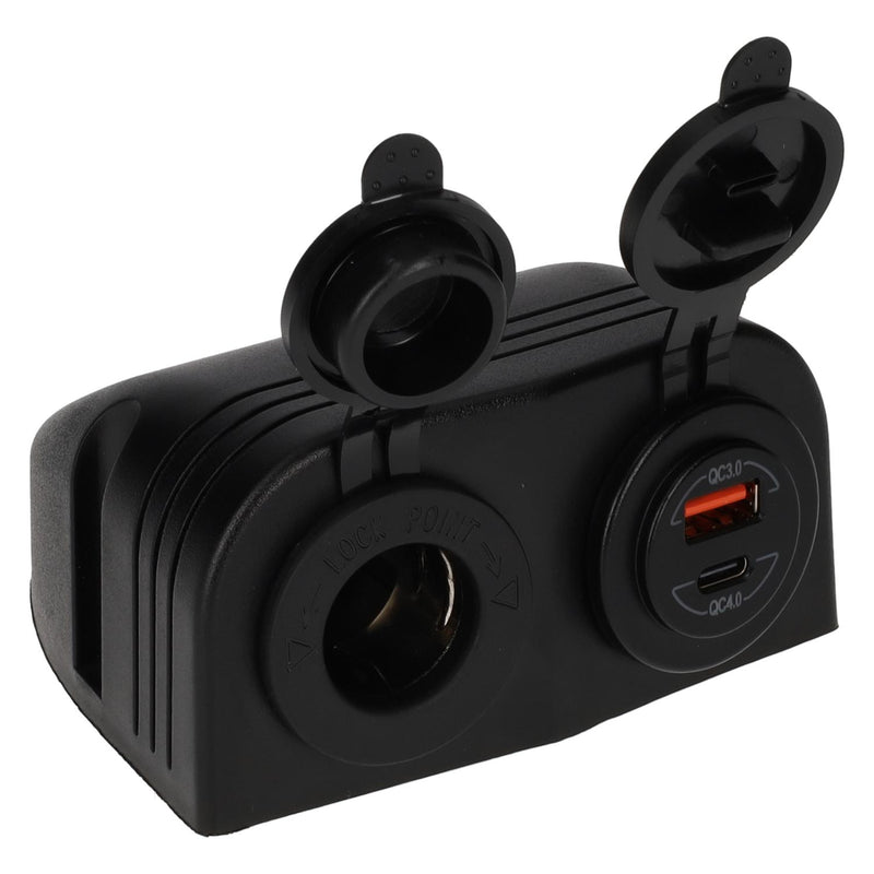 Laden Sie das Bild in Galerie -Viewer, Power line 12 volt contactdoos uni en usb-a + usb-c lader - opbouw
