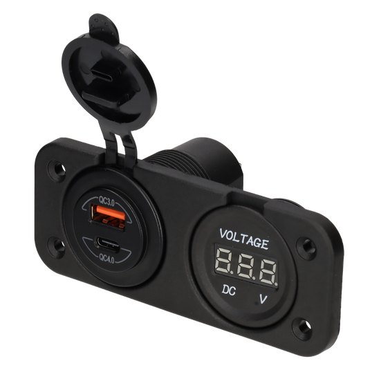 Power line digitale voltmeter 10-30v en usb-a + usb-c lader - inbouw