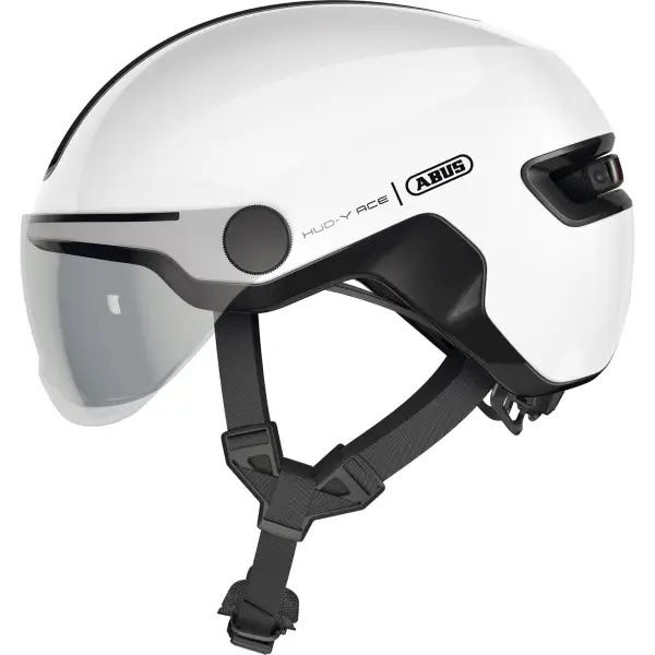 Afbeelding laden in galerijviewer, Abus fietshelm hud-y ace shiny white s - 51-55 cm - wit - geschikt voor gebruik op elektrische fietsen - stadsfietsen - 400 g
