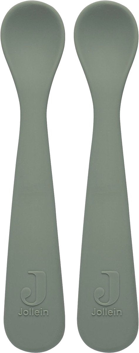 Jollein - lepeltje (ash green) - siliconen - baby lepel, baby servies - 2 stuks - 6-18 maanden