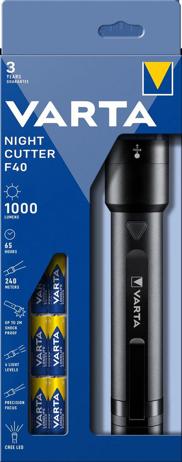 Varta night cutter f40 zaklamp werkt op batterijen led 1000 lm 65 h 134 g