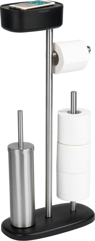 Wenko toiletbutler rivazza rvs zwart - toiletborstel met houder, toiletrolhouder, reserverolhouder en opbergbox zwart - vrijstaand